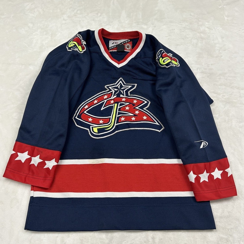 Pro Player Columbus Blue Jackets Jersey Youth L/XL Navy Blue NHL Stinger Logo